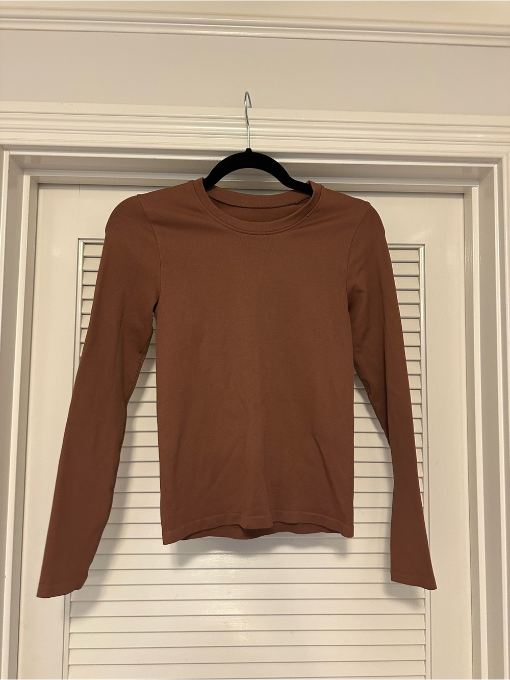 Long-Sleeve Crewneck Top in Brown